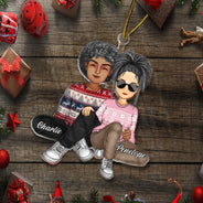 Couple Sitting Together - Christmas Gift For Husband And Wife - Personalized Cutout Acrylic Ornament