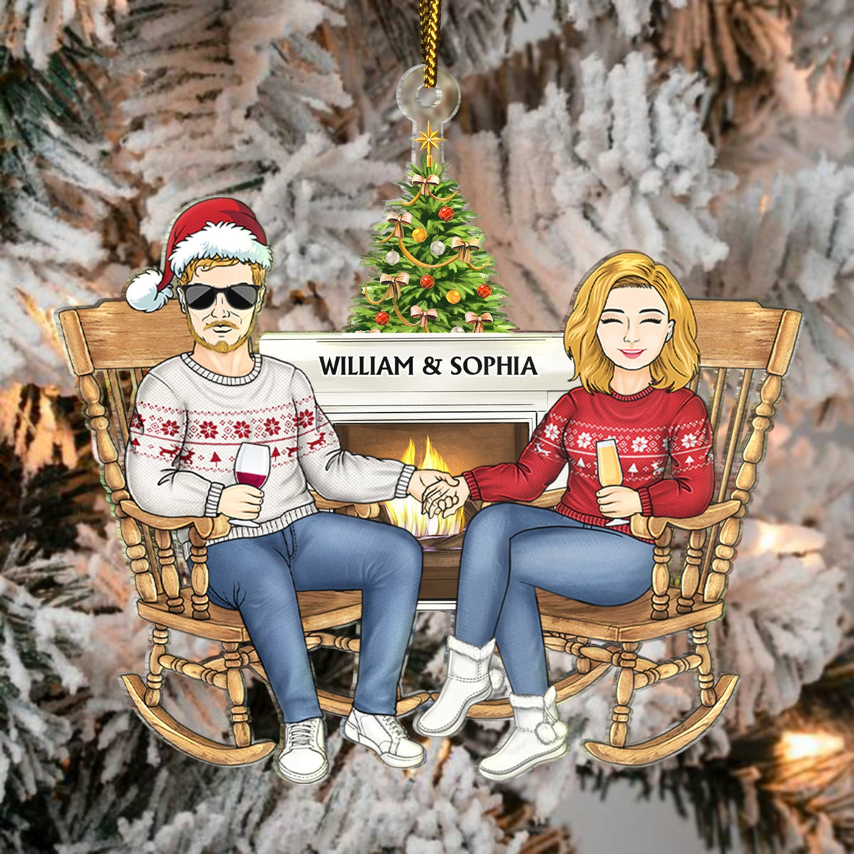 Couple Sitting On Chair Together - Christmas Gift For Husband And Wife - Personalized Cutout Acrylic Ornament