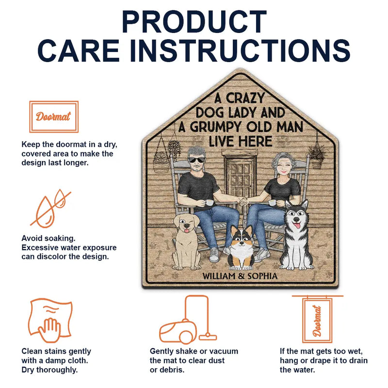 A Crazy Dog Lady And Her Grumpy Old Man Live Here - Gift For Couples, Pet Lovers And Family - Personalized Custom Shaped Doormat