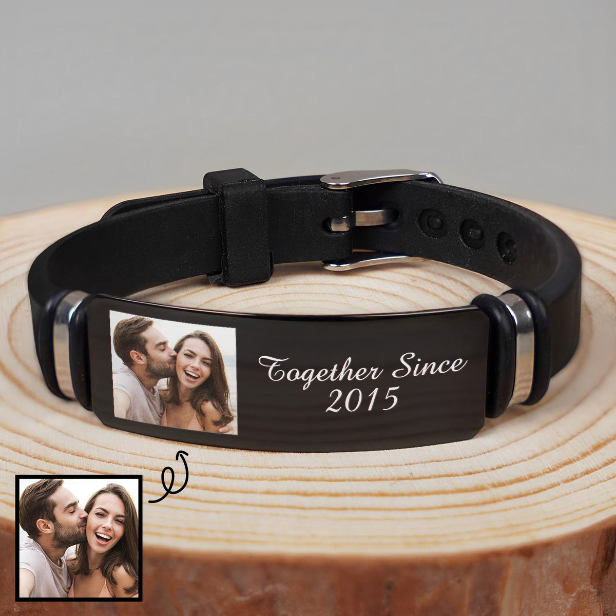 Custom Photo Together Since - Birthday, Anniversary Gift For Spouse, Husband, Wife, Couple - Personalized Wristband Bracelet