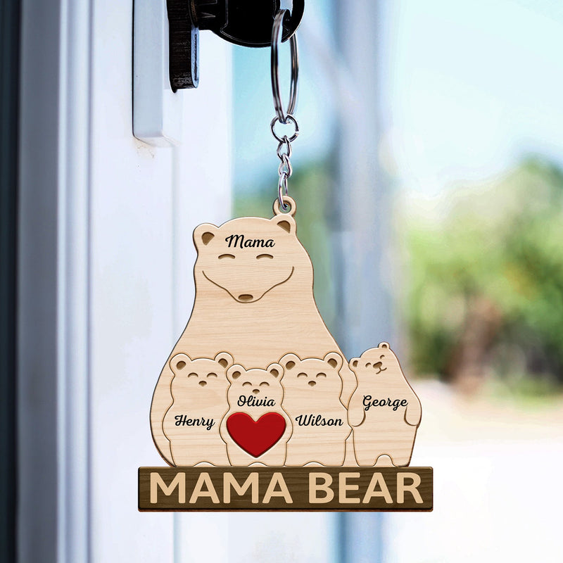 Papa Bear Mama Bear - Gift For Parents, Father, Mother, Grandpa - Personalized Wooden Keychain