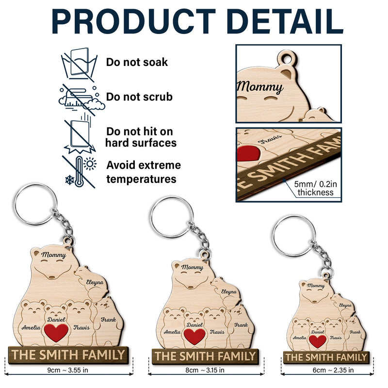Papa Bear Mama Bear - Gift For Parents, Father, Mother, Grandpa - Personalized Wooden Keychain