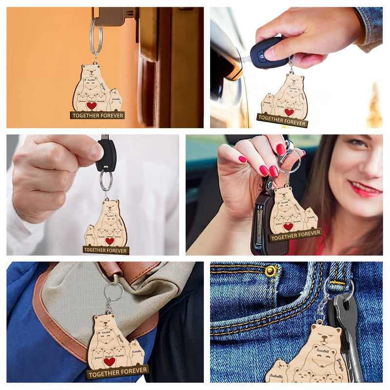 Papa Bear Mama Bear - Gift For Parents, Father, Mother, Grandpa - Personalized Wooden Keychain