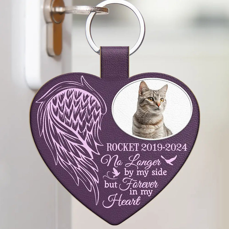 Custom Photo Memorial No Longer By My Side - Personalized Custom Shaped Leather Keychain
