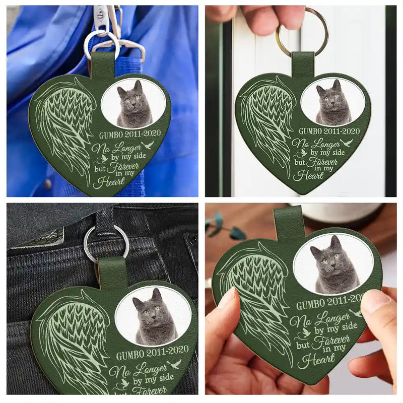 Custom Photo Memorial No Longer By My Side - Personalized Custom Shaped Leather Keychain