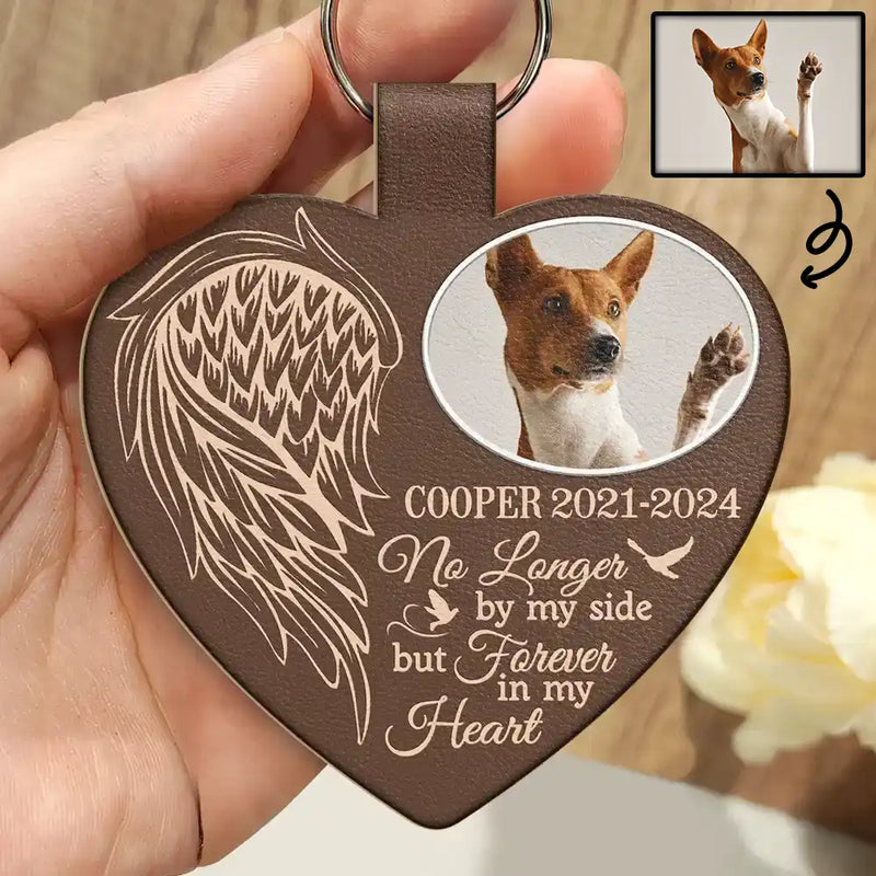 Custom Photo Memorial No Longer By My Side - Personalized Custom Shaped Leather Keychain