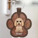 Cute Dog Cat Faux Engraving - Personalized Custom Shaped Leather Keychain