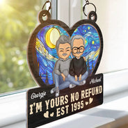 Heart Chibi Old Couple Together Since - Personalized Window Hanging Suncatcher Ornament
