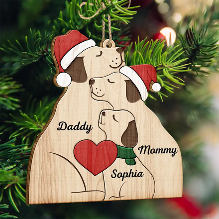 Christmas Dog Family - Personalized Custom Shaped Wooden Ornament