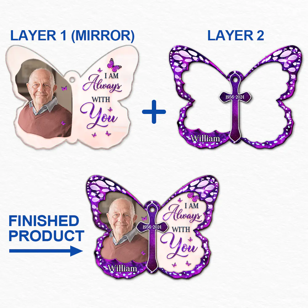 Custom Photo I Am Always With You Butterfly - Personalized Mirror Ornament