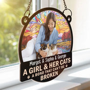 Pet Lovers - Custom Photo Flower Field A Girl And Her Dog - Personalized Window Hanging Suncatcher Ornament