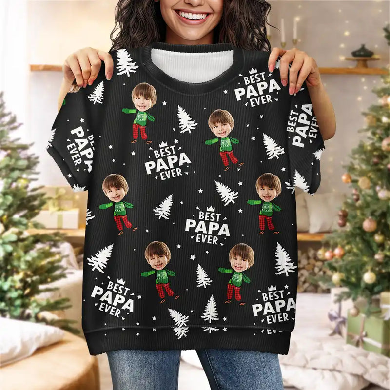 Gift For Grandpa, Gift For Father - Custom Photo Best Dad Grandpa Ever - Personalized Short Sleeve Sweater