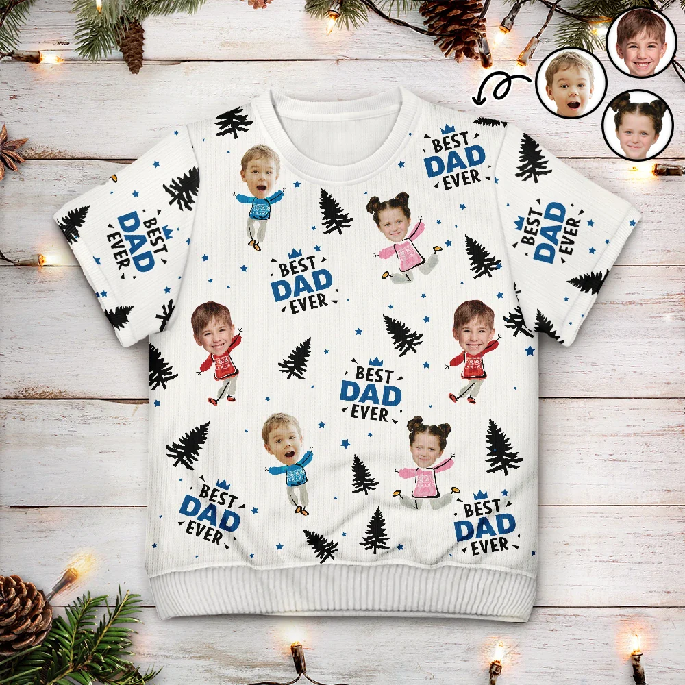Gift For Grandpa, Gift For Father - Custom Photo Best Dad Grandpa Ever - Personalized Short Sleeve Sweater