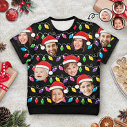 Christmas,Custom Photo,Family,Gift For Bestie,Funny,Continue Shopping - Custom Photo Santa Hat Funny Family Face - Personalized Short Sleeve Sweater