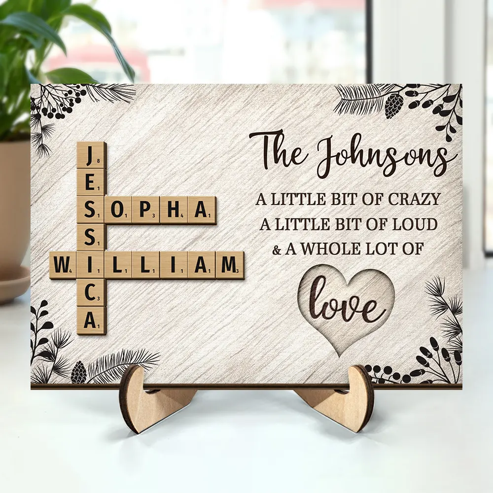 Family A Whole Lot Of Love Crossword Scrabble - Personalized 2-Layered Wooden Plaque With Stand