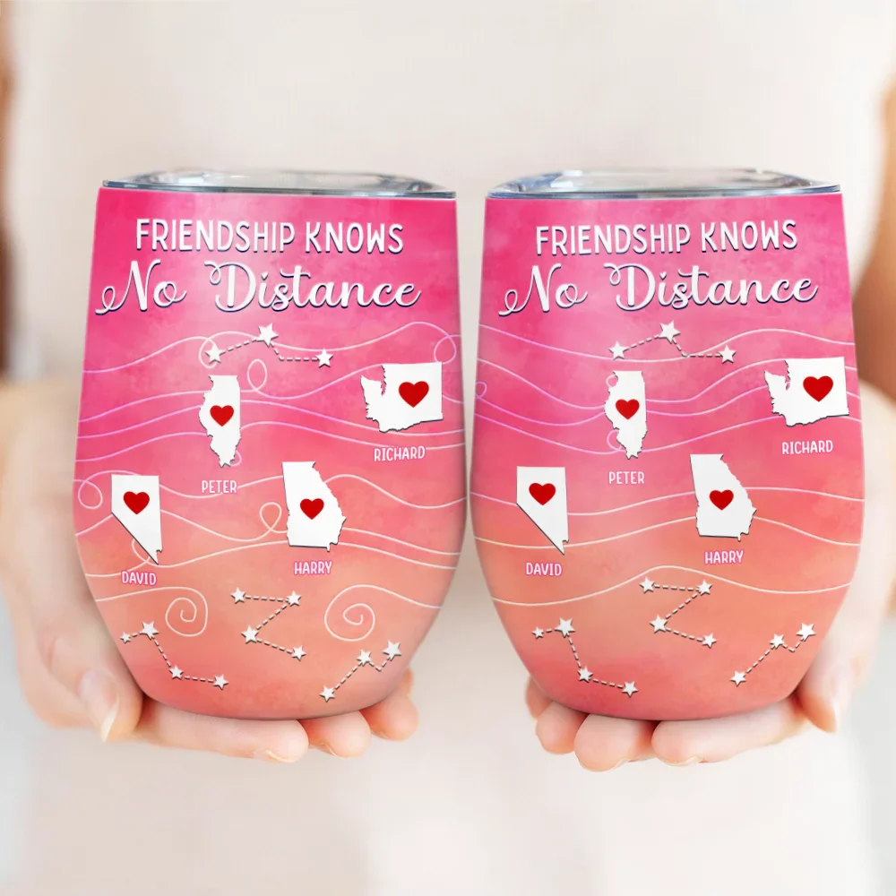 Long Distance Family Bestie Never Too Far To Drink - Personalized Wine Tumbler