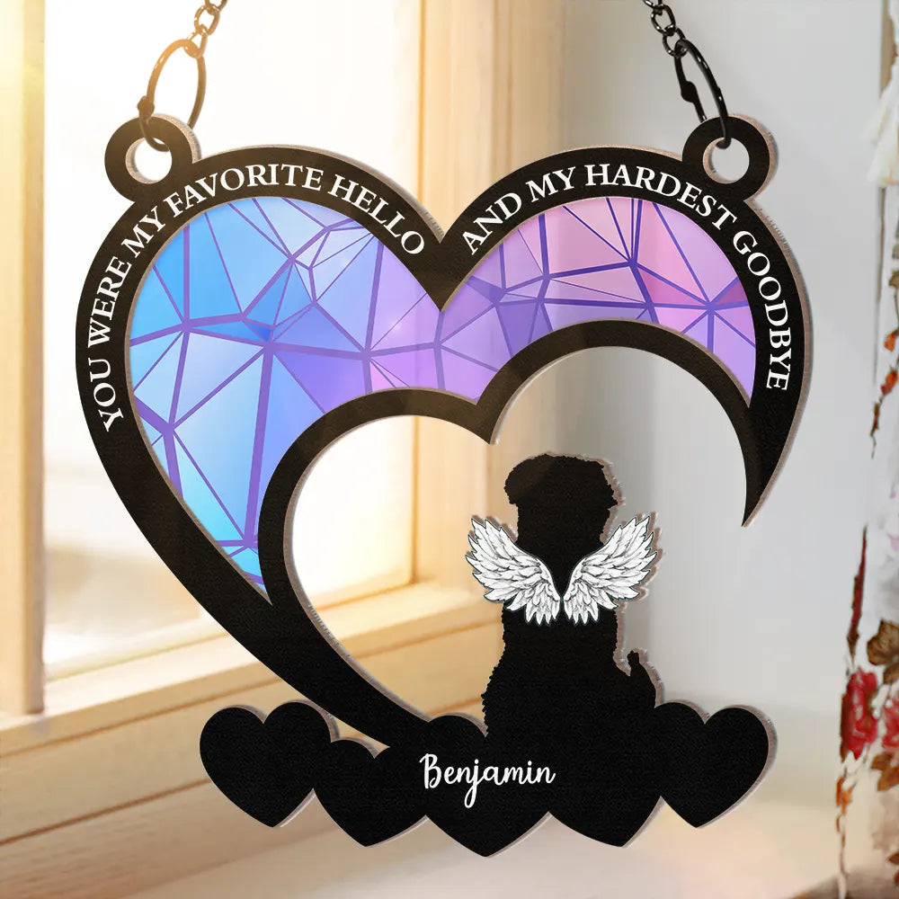 Pet Lovers,Memorial,Sad - Pet Memorial My Hardest Goodbye Dog Cat - Personalized Window Hanging Suncatcher Ornament