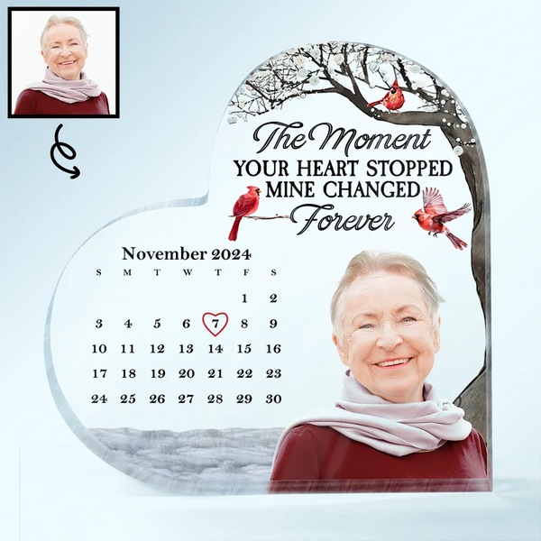 Christmas,Memorial,Custom Photo,Love - Custom Photo The Moment Your Heart Stopped Memorial Calendar - Personalized Heart Shaped Acrylic Plaque