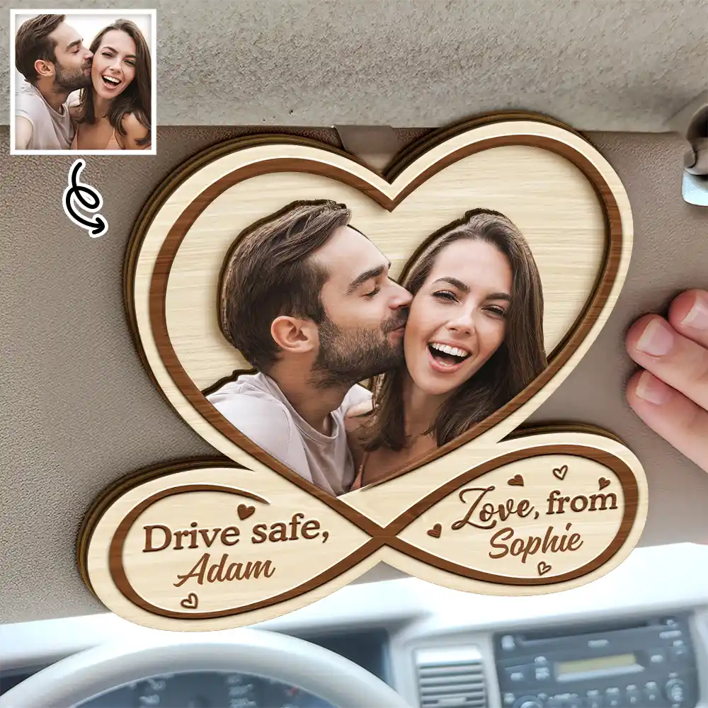 Custom Photo Drive Safe Husband Love From Wife - Personalized Custom Shaped Car Visor Clip