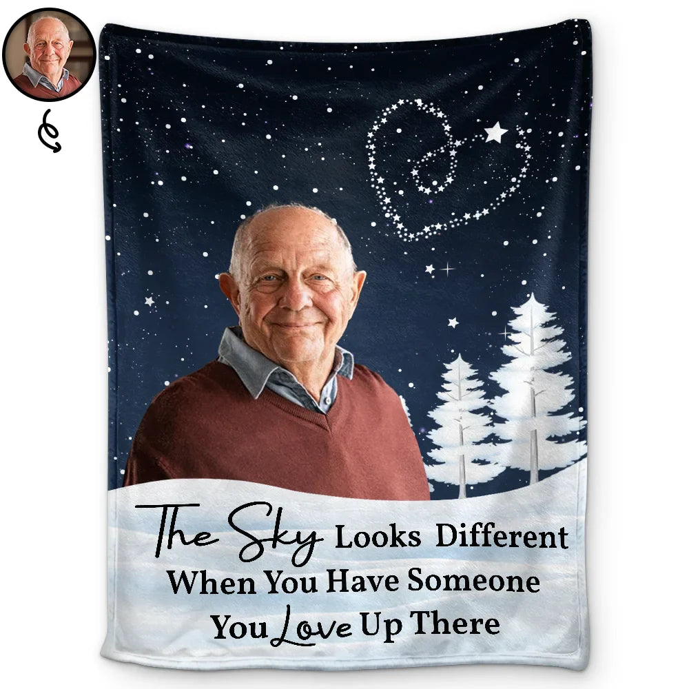 Custom Photo The Sky Looks Different Memorial Family - Personalized Fleece Blanket, Sherpa Blanket
