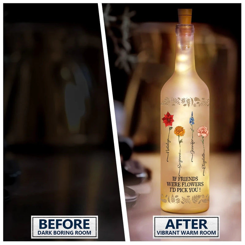 Gift For Bestie - Birth Flower Grow An Old Friend Bestie - Personalized Bottle Light
