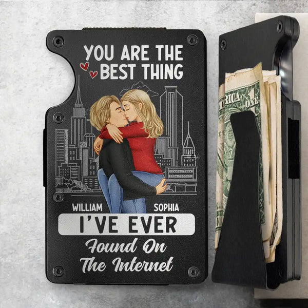 Gift For Couples, Gift For Husband, Gift For Boyfriend - Kissing Couple Best Thing Found On The Internet - Personalized Card Wallet With Money Clip