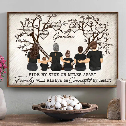 Grandma Mom Family Will Always Be Connected By Heart - Personalized Poster