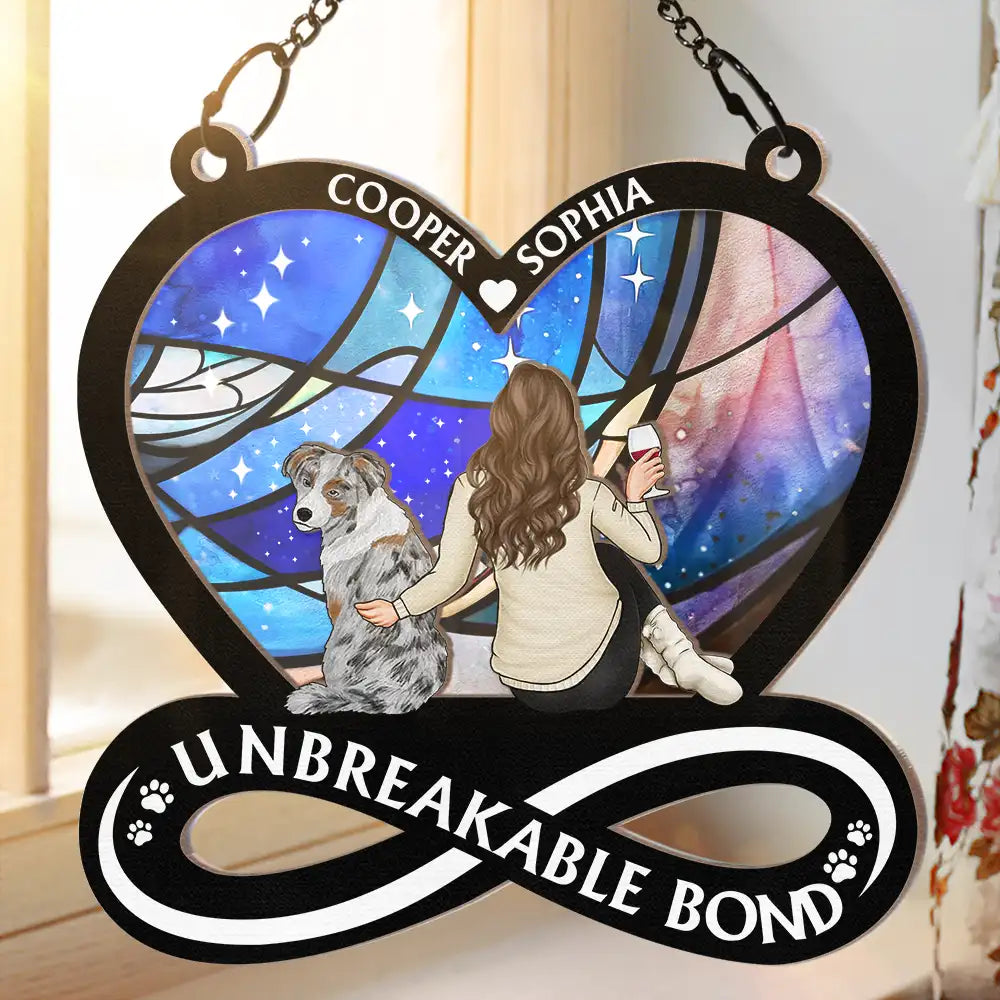 Dog Mom,Dog Lovers - A Woman And Her Dog Unbreakable Bond - Personalized Window Hanging Suncatcher Ornament