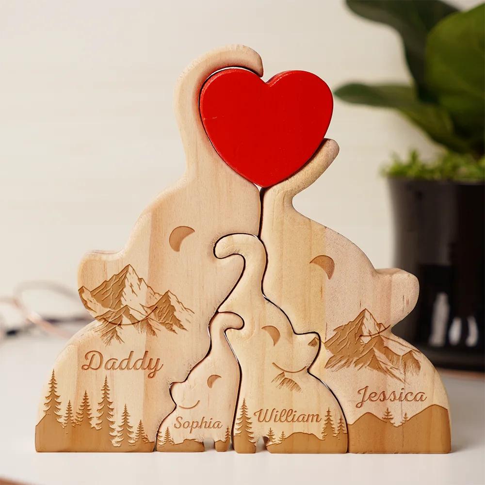 Love Elephant Family - Gift For Mother, Father, Family - Personalized Custom Shaped Wooden Puzzle