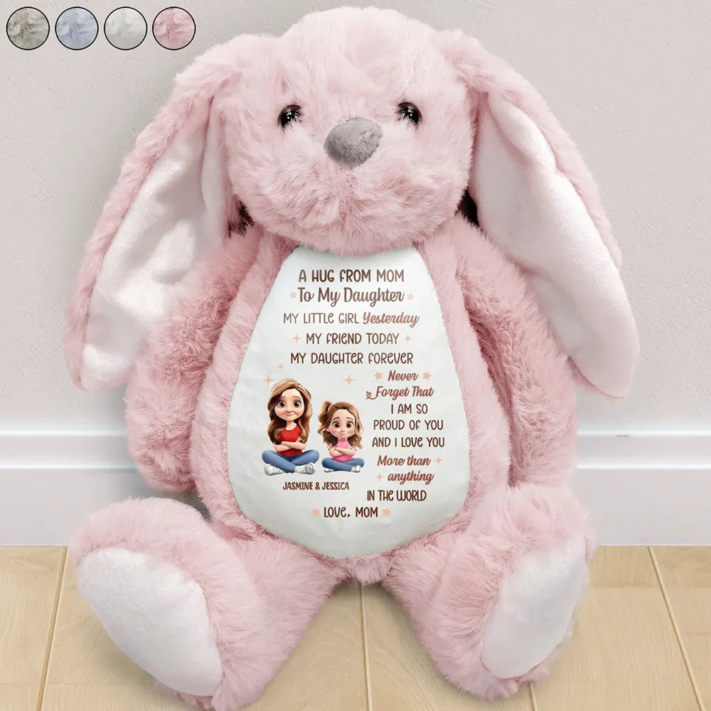 Gift For Mother, Gift For Daughter, Mom - Daughters (Adult), Happy - A Hug From Mom 3D Effect - Personalized Soft Toy Bunny