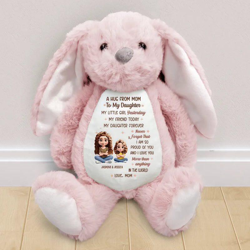 Gift For Mother, Gift For Daughter, Mom - Daughters (Adult), Happy - A Hug From Mom 3D Effect - Personalized Soft Toy Bunny