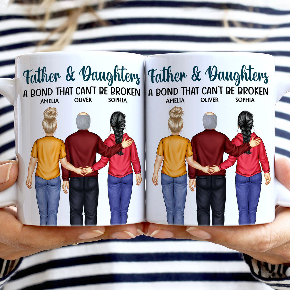 Father And Daughter A Bond That Can't Be Broken - Dad, Father, Grandpa - Personalized White Edge-to-Edge Mug