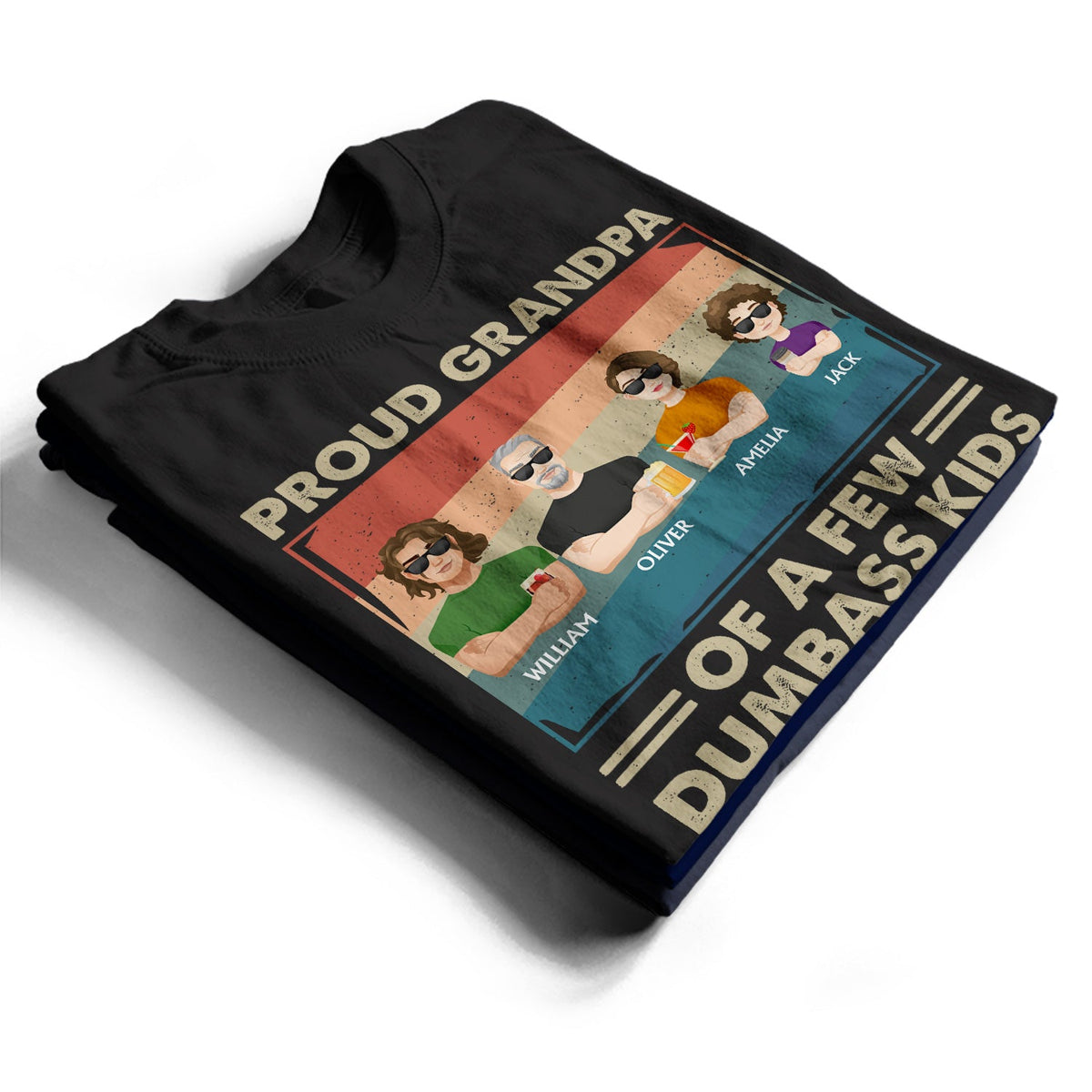Proud Father Of A Few Kid & Adult Flat Art - Funny Gift For Dad, Father, Grandpa - Personalized T Shirt