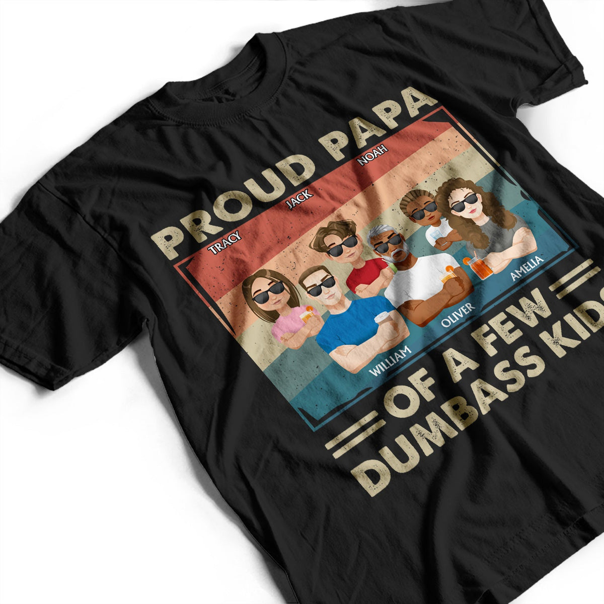 Proud Father Of A Few Kid & Adult Flat Art - Funny Gift For Dad, Father, Grandpa - Personalized T Shirt