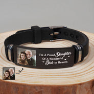 Custom Photo I'm A Proud Daughter - Memorial Gift For Women, Daughters, Mom, Dad - Personalized Wristband Bracelet