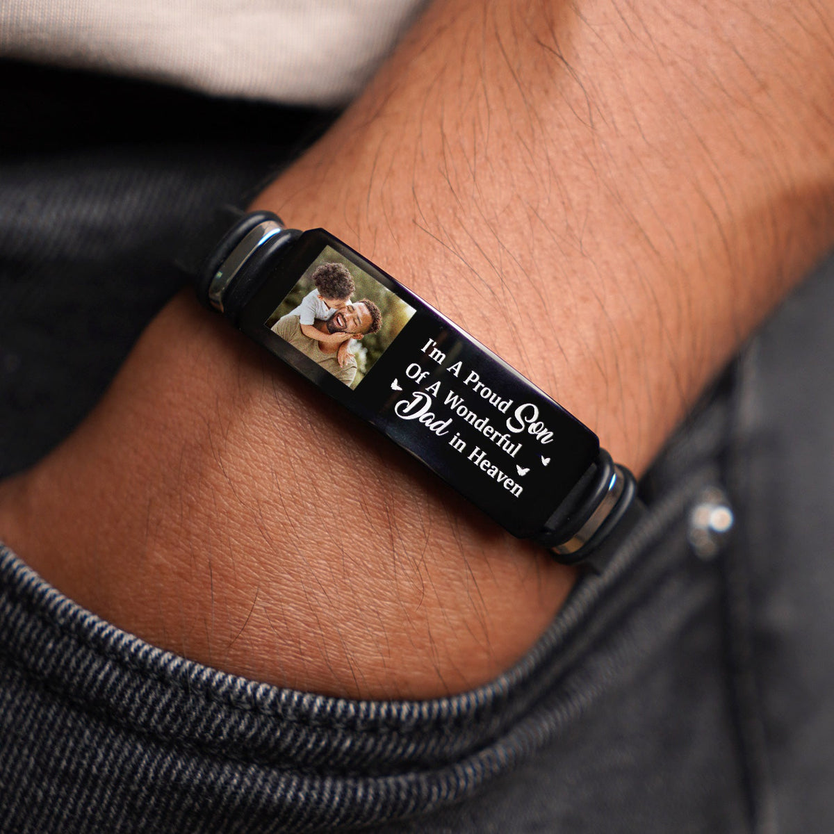 Custom Photo I'm A Proud Daughter - Memorial Gift For Women, Daughters, Mom, Dad - Personalized Engraved Bracelet