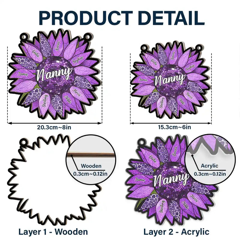 Nana’s Family Sunflower of Love - Personalized Window Hanging Suncatcher Ornament