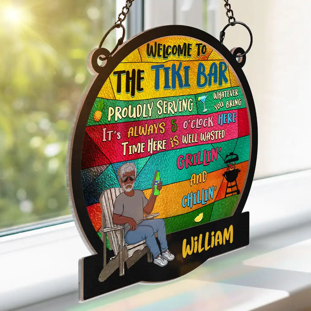 Patio Welcome Grilling Proudly Serving Whatever You Bring - Personalized Window Hanging Suncatcher Ornament