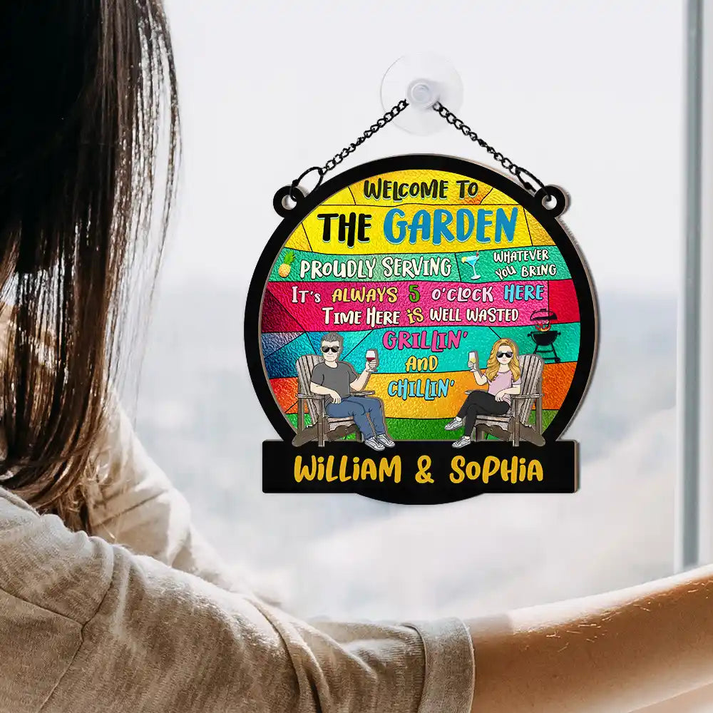 Patio Welcome Grilling Proudly Serving Whatever You Bring - Personalized Window Hanging Suncatcher Ornament