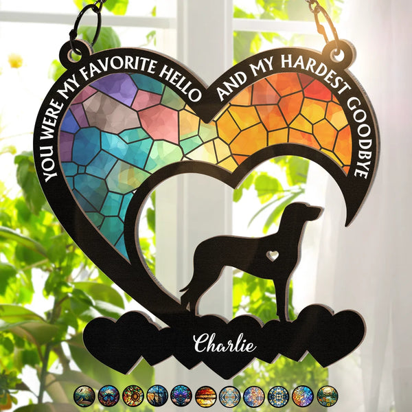 Your Were My Favorite Hello Dog Memorial - Personalized Window Hanging Suncatcher Ornament
