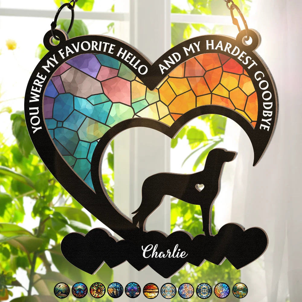 Your Were My Favorite Hello Dog Memorial - Personalized Window Hanging Suncatcher Ornament