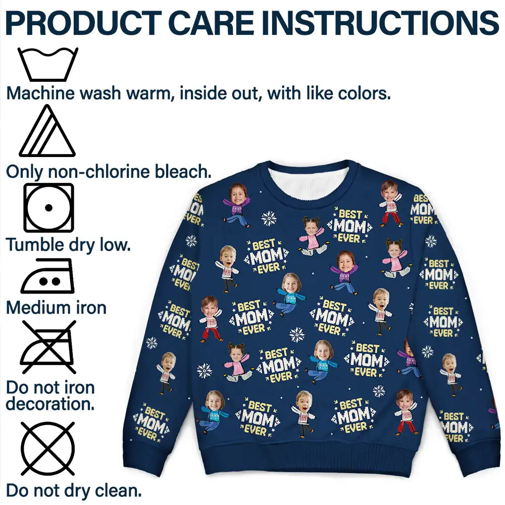 Custom Photo Best Mom Ever Funny Kids Christmas - Personalized Unisex Ugly Sweater