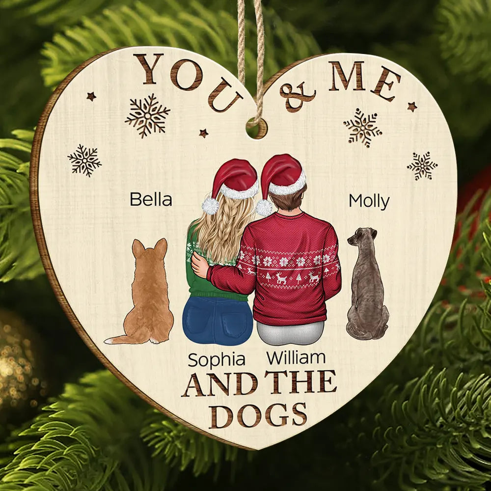 Dog Lovers, Pet Lovers, Couple - You & Me & The Dog Christmas Loving Couple - Personalized Custom Shaped Wooden Ornament