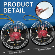 Gift For Bestie,Gifts For Colleagues,Happy,Christmas - It Takes A Long Time To Grow An Old Friend Christmas Backside - Personalized Circle Glass Ornament