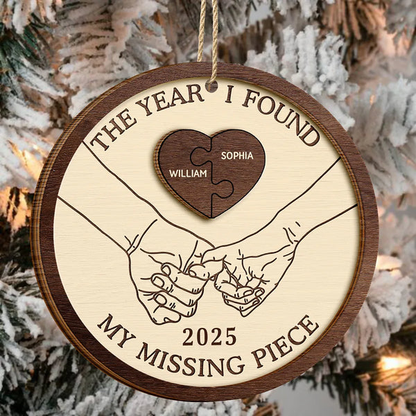 The Year I Found My Missing Piece Couples Heart Puzzle - Personalized 2-Layered Wooden Ornament