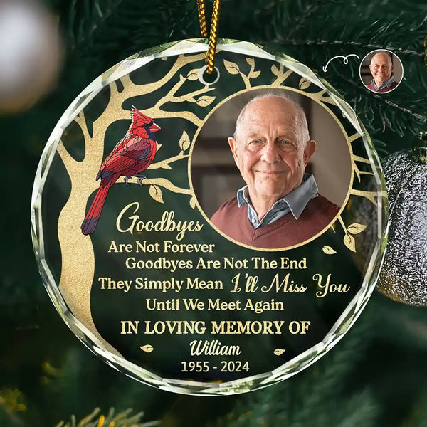 Family, Parents, Gift For Grandparents, Gift For Sibling, Memorial - Custom Photo Goodbyes Are Not Forever Memorial - Personalized Circle Glass Ornament