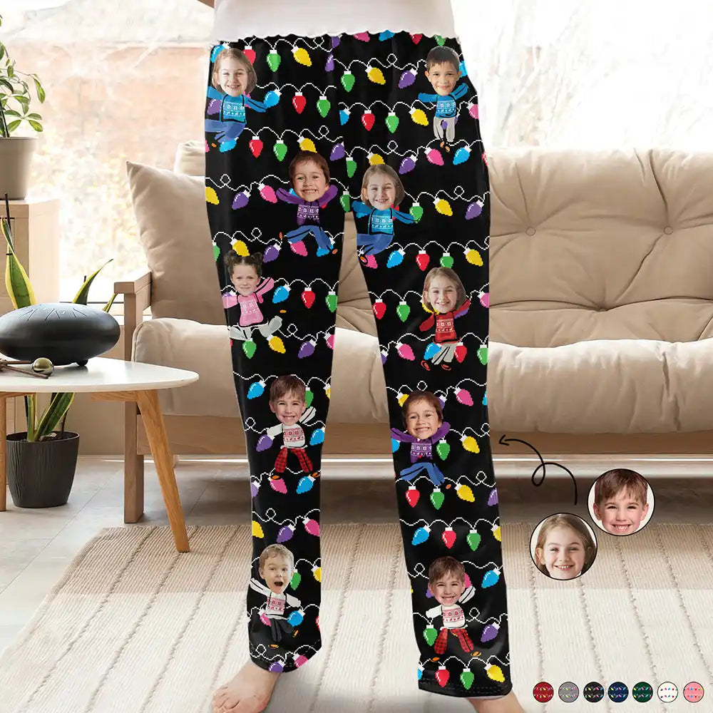 Custom Photo Funny Kids Christmas Light - Personalized Pajama Pants