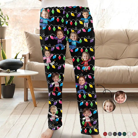 Custom Photo Funny Kids Christmas Light - Personalized Pajama Pants