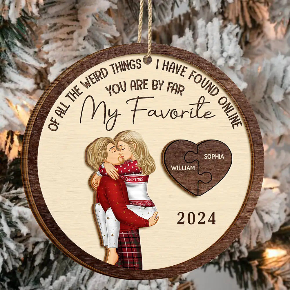 Gift For Couples, Gift For Husband, Gift For Wife, Gift For Boyfriend, Gift For Girlfriend - Of All The Weird Things Kissing Couples - Personalized 2-Layered Wooden Ornament