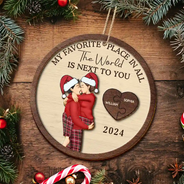 Gift For Couples - My Favorite Place In All The World Kissing Couples - Personalized 2-Layered Wooden Ornament